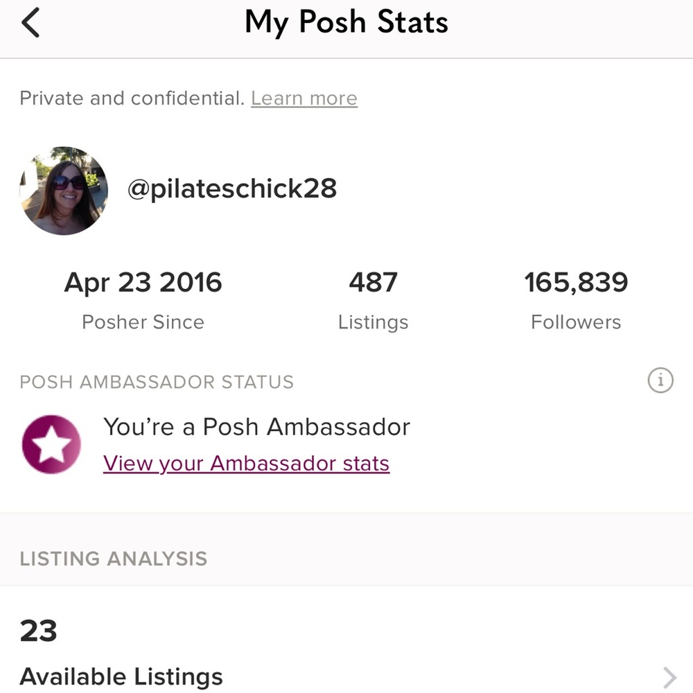 My posh stats... I am a Poshmark Ambassador 🌸